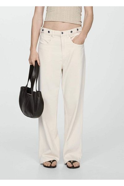 MANGO Woman Versatile Buttoned Wideleg Jean Trousers