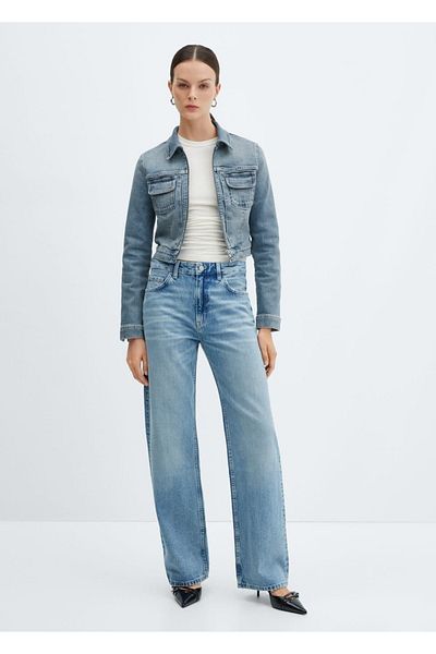 MANGO Woman Palton din denim cu fermoar
