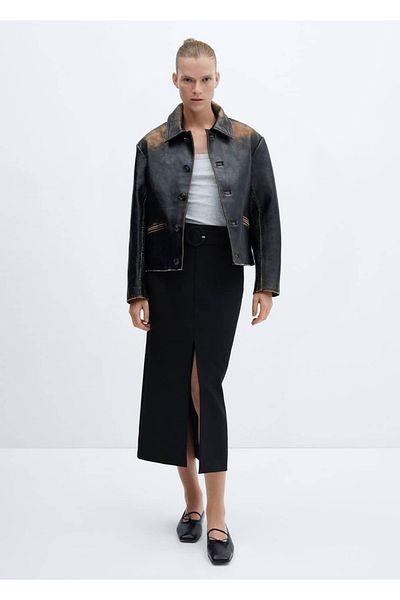 MANGO Woman Skirt with a slit with a medium waist