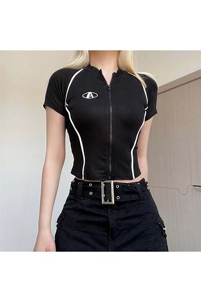 GOSSİP TEAM Gossip Team Y2K - Crop Top negru cu fermoar