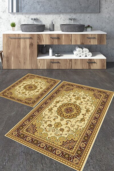 Homiko Set de 2 covorașe de baie mari cu model clasic de buric galben