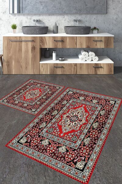 Homiko Framed Classic Patterned Set of 2 Large Size Bath Mat