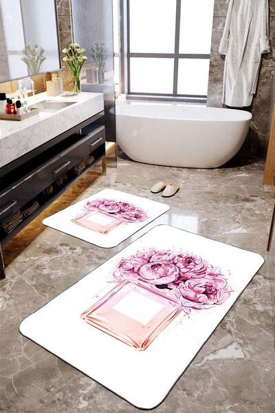 Homiko Set de 2 covorașe de baie mari cu model de buchet roz