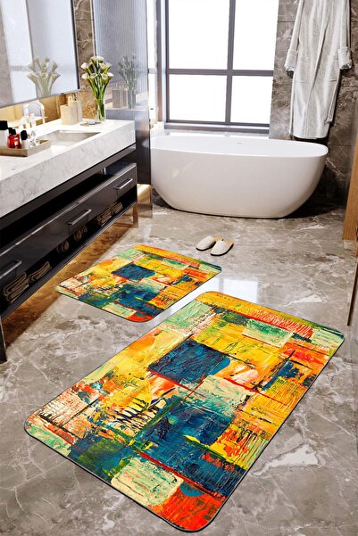 Homiko Set de 2 covorașe de baie mari, imprimate cu vopsea în ulei colorată