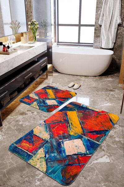 Homiko Set de 2 covorașe de baie mari cu model în vopsea uleioasă