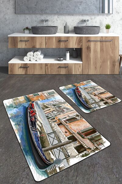 Homiko Set de 2 covorașe de baie mari cu model de masă