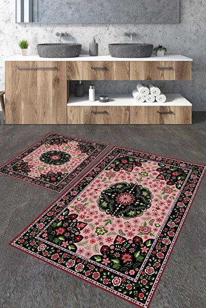 Homiko Set de 2 covorașe de baie mari, cu model clasic roz