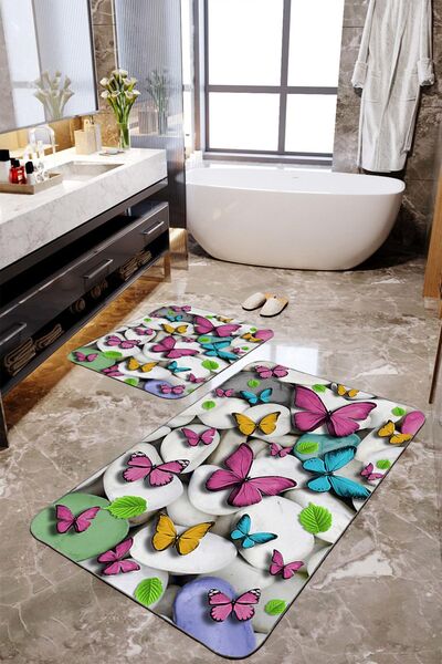 Homiko Set de 2 covorașe de baie mari cu model de fluturi colorați