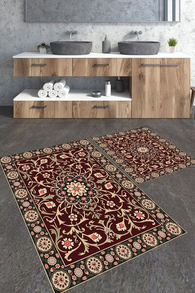 Homiko Ivy Ethnic Patterned Large Size Bath Mat Set of 2