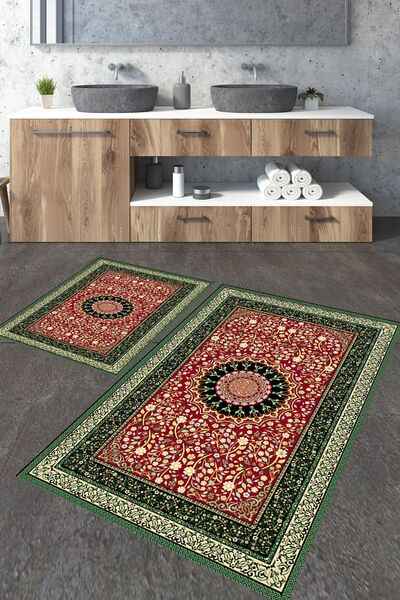 Homiko Set de 2 covorașe de baie mari, cu model clasic verde