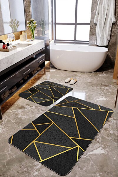 Homiko Set de 2 covorașe de baie mari cu model geometric negru