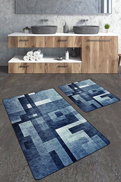 Homiko Σετ 2 μεγάλων ματιών μπάνιου με μπλε γεωμετρικό σχέδιο