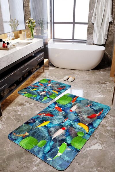 Homiko Colorful Fishes Patterned Set of 2 Large Size Bath Mat