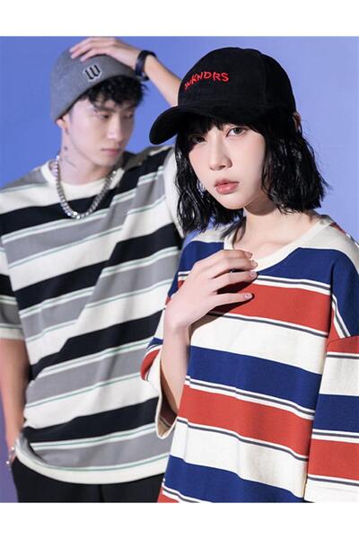 GOSSİP TEAM Μπλουζάκι Gossip Team Unisex Oversize - Κόκκινο Μπλε Ριγέ, Λευκό