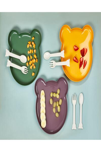 Bayev Yellow Bear Food Plate and Baby Set with Fork and Spoon