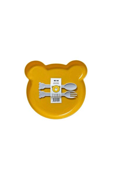 Bayev Yellow Bear Food Plate and Baby Set with Fork and Spoon