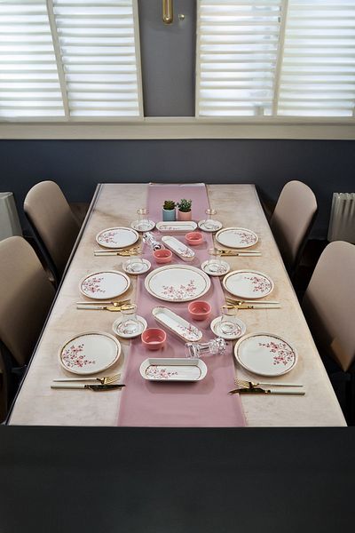 Erbaşlar Luxe Ceramic Handmade 21 Piece Sakura Flower Breakfast Set for 6 Persons