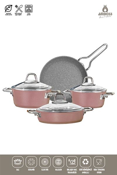 Amboss Crystal 7-Piece Granite Double Colored Pot Set - Rose Gold