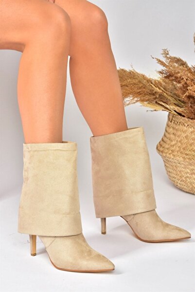 Fox Shoes Bej Süet Ince Topuklu Günlük Kadın Bot N572560902