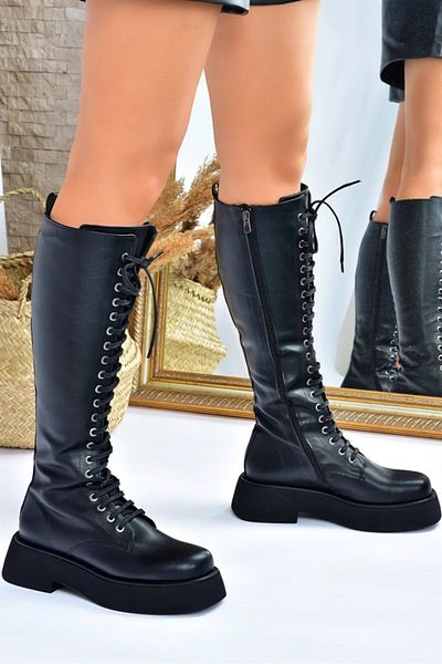 Fox Shoes Μαύρα κορδόνια καθημερινά γυναικεία μποτάκια