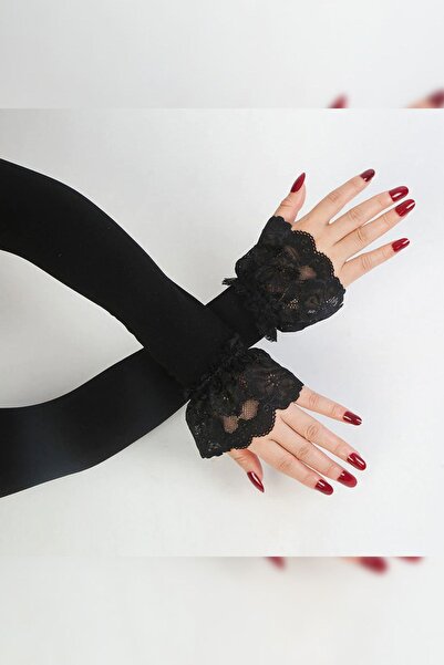 MyBen Γυναικείο μαύρο χτενισμένο βαμβακερό μανίκι δαντέλα Λεπτομερές μανίκι K...