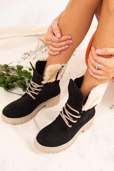 Fox Shoes Μαύρα/μπεζ Γυναικεία Μποτάκια J848200602