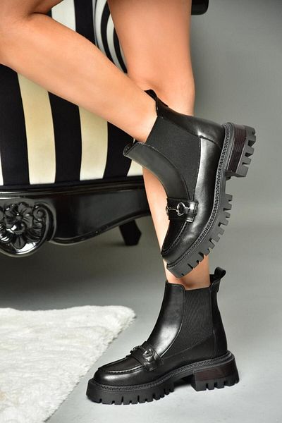 Fox Shoes Μαύρες γυναικείες μπότες με χοντρή σόλα