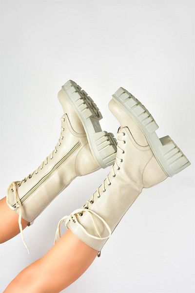 Fox Shoes Γυναικείες Μπότες Μπεζ Χοντρή Σόλα L996081009