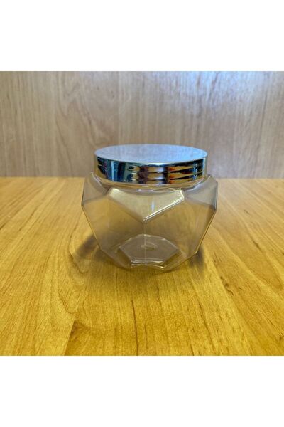 Pause Art Home 250 Cc Altıgen Sert Plastik Kavanoz - Gümüş Kapaklı - 250 Ml Altıgen Plastik Krem Kavanozu