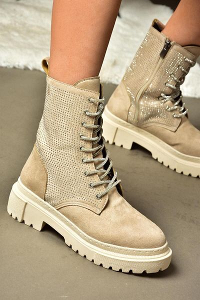 Fox Shoes R726543602 Damenstiefel aus braunem Wildleder mit Steindetails