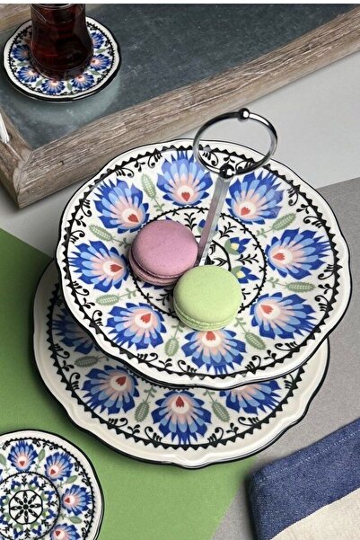 JAMUOR Roys Fulya Porselen Katlı Kurabiyelik Aparatlı ( 21cm 26cm )