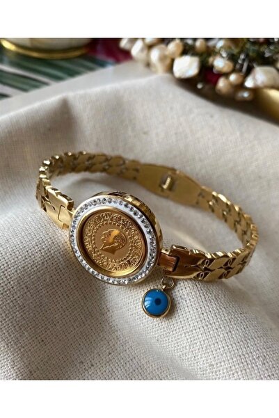 turuncutakı Nazar boncuklu ceyrekli celik kelepce