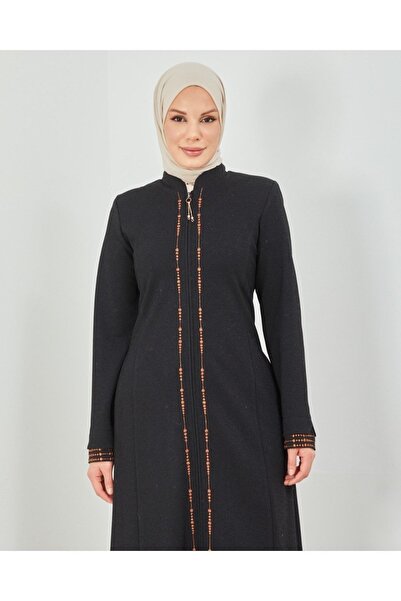 Limante Copper Color Embroidered Model Maya Fabric Black Color Abaya