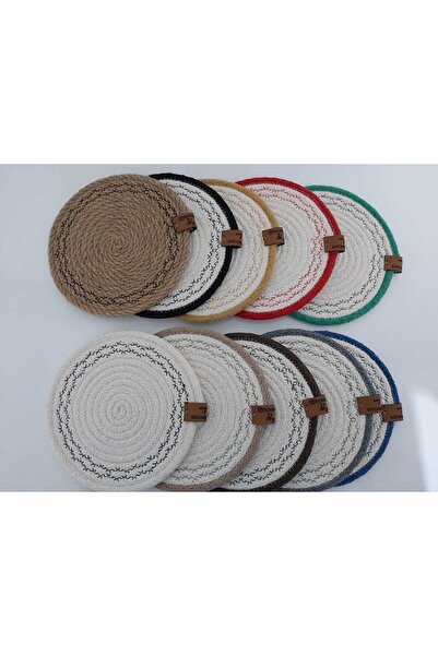 home decors by özlem 6 Pieces Coasters Jute Cotton Straw Presentation Kitchen Tableware Decor Handmade Machine Stitched - 14 Cm