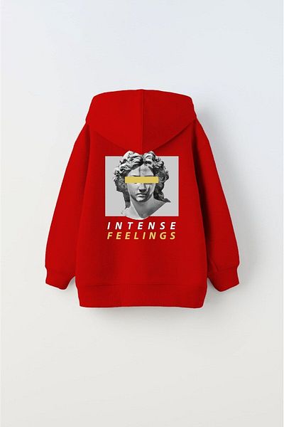 The Champ Clothing Червен унисекс детски суитшърт с качулка, щампа Polar Intense Feelings