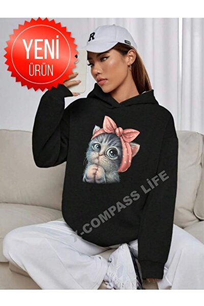 x-compass life سويت شيرت بقلنسوة كبير الحجم للنساء/الفتيات - موسمي مطبوع عليه...