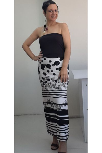 Mertcan Butik Fusta creion albă neagră cu model tricotată din oțel - cu talie elastică