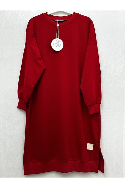 Soul SOULWomen's Below Knee Long Length RED Tunic with Elastic Sleeves / sweatshirt 30645