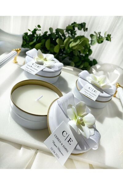 Gami Handmade Çiçek Detaylı Metal Kutulu Mum Söz, Nişan, Düğün, Kına, Nikah, ...