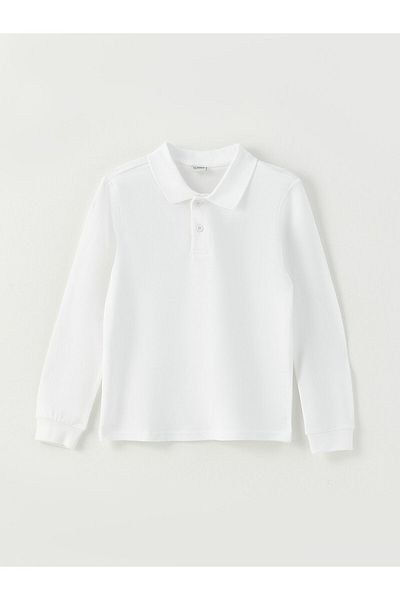 Neba Boutique Tricou alb cu mânecă lungă cu gât polo