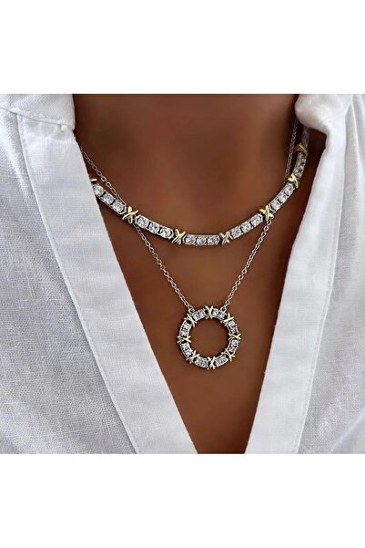 NİLLS STORE İthal Çelik Özel Tasarım X Halka Marka Seri Kolye