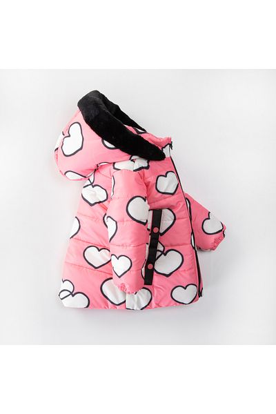PODIUM GYM Cute Heart Patterned Winter Coat - with PocKets and Hood, FurrY Inner Surface, Soft Fabric