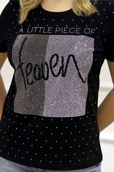 RICH GLAM Heaven Crystal Stoned Large Size Crew Neck Cotton Women's T-shirt L Xl 2xl 3xl