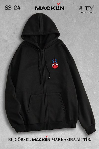 macklin Unisex Γυναικείες άντρες με κουκούλα Hello Kitty Spiderman Lover Lover με φερμουάρ Φλις μπουφάν