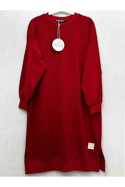 Soul SOULWomen's Below Knee Long Length RED Tunic with Elastic Sleeves / sweatshirt 30645