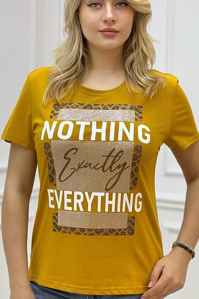 RICH GLAM Premium CoTTon - CrysTal STone PrinTed Crew Neck ComforTaBle Women's T-shirt, Large Size