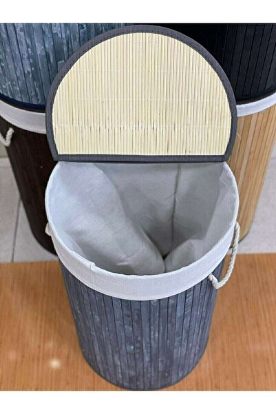 E-LİFE HOME Katlanır Oval Bambu Çamaşır Kirli Sepeti Fma331916