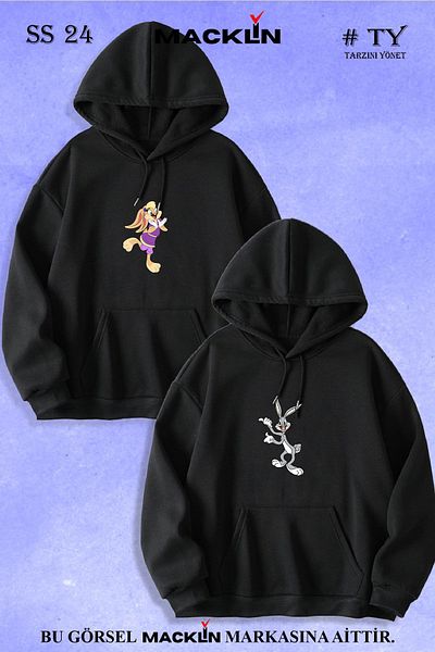 macklin Dear Couple Combination Bugs Bunny and Lola Printed Special Design Hooded Sweatshirt Set of 2 Set