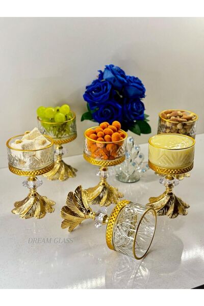 Dream glass مجموعة أوعية تقديم متعددة الأغراض ذات قاعدة ذهبية تتسع لـ 6 أشخاص