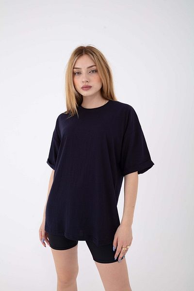 Mad&Calf Γυναικείο μπλουζάκι Basic Unprinted Plain Oversize Loose Loose Cut με διπλό μανίκι